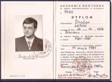 Dyplom lekarza Witolda Drabera